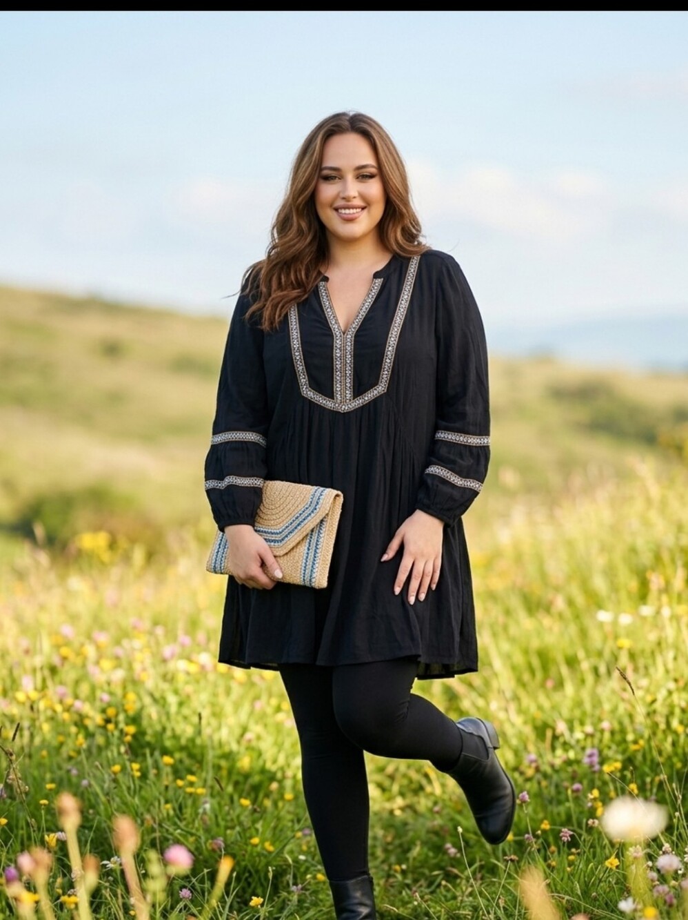 JustFab Black Embroidered V-Neck Mini Dress